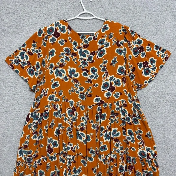 Ava & Viv 3X Floral Babydoll Midi Dress Tiered Short Sleeve Pockets - Picture 12 of 15